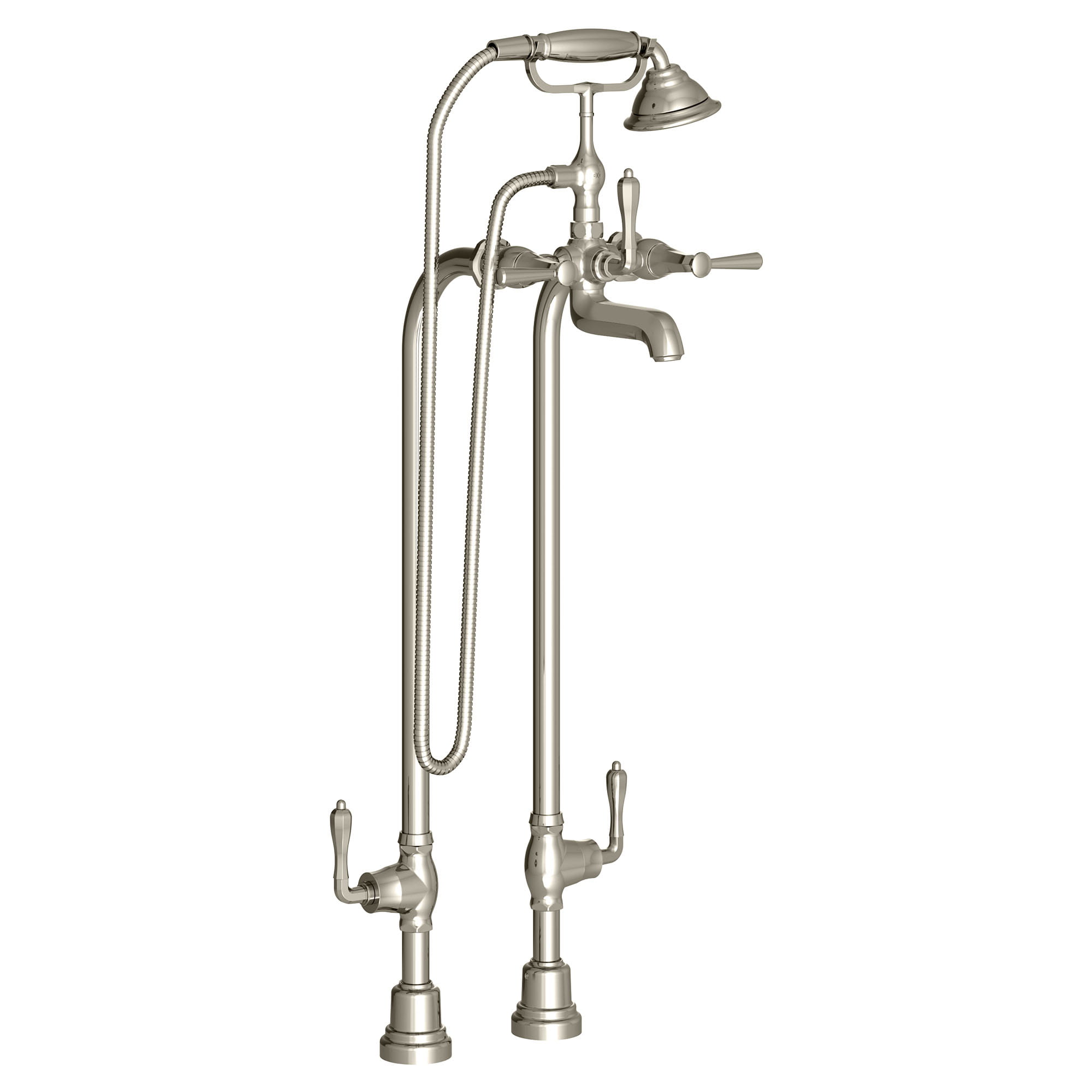 Fitzgerald Floor Mount Bathtub Filler with Hand Shower and Lever Handles
